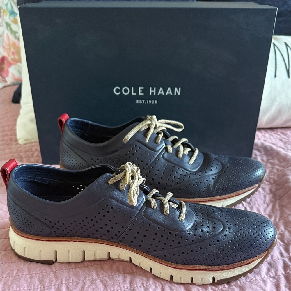 Cole Haan Men's Dark Blue Perforated Oxfords